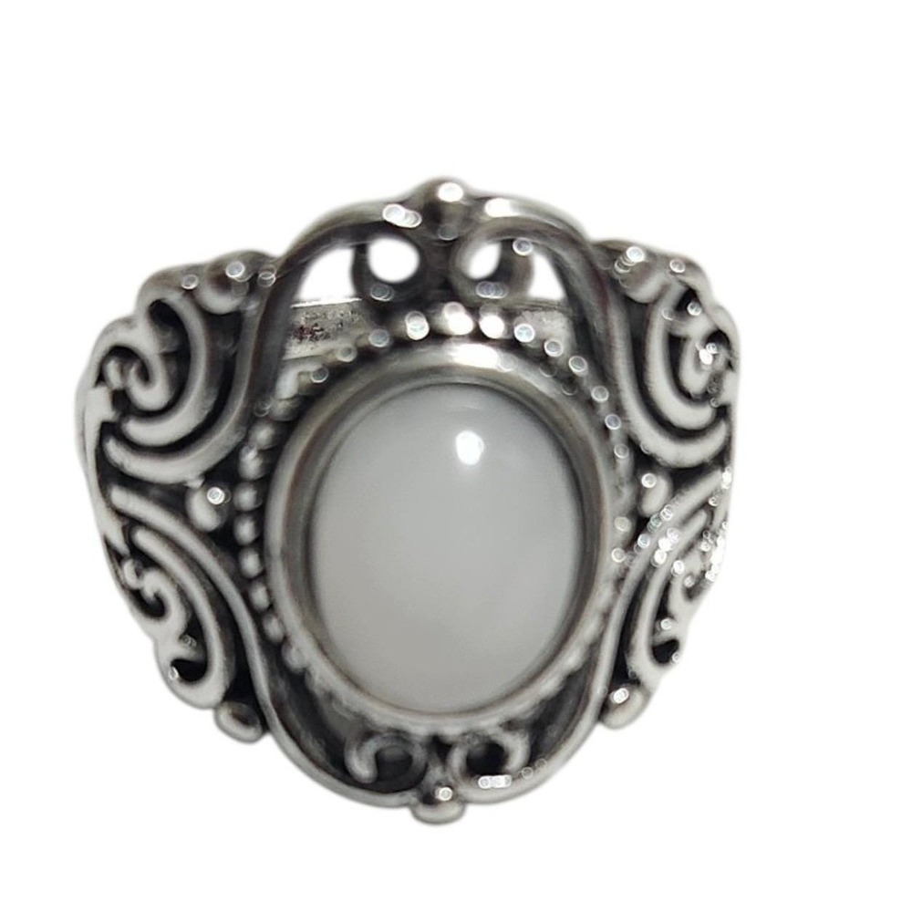 Sterling Silver Moonstone Boho Statement Ring Vintage Style Filigree Size 7